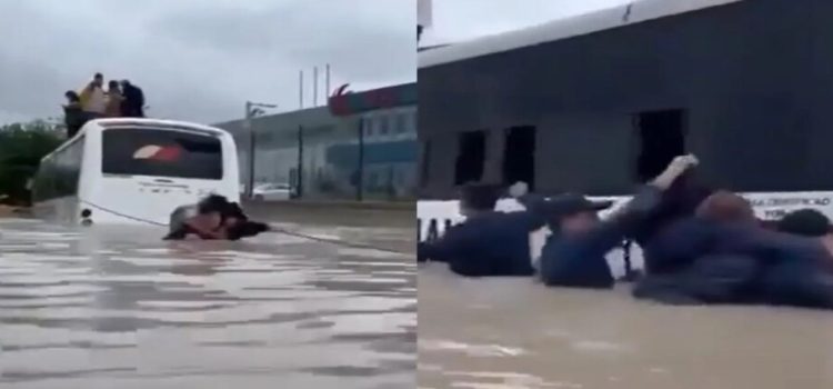Son rescatados unos trabajadores atrapados en un autobús en Coahuila con la inundación por “Alberto”