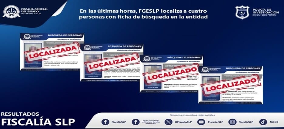 Son localizadas 4 personas con fichas de búsqueda en San Luis Potosí