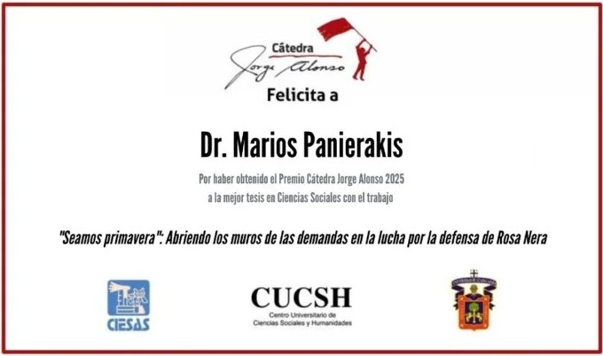 Reconocen al sociólogo griego Marios Panierakis con la Cátedra Jorge Alonso 2025 Reconocen al sociólogo griego Marios Panierakis con la Cátedra Jorge Alonso 2025